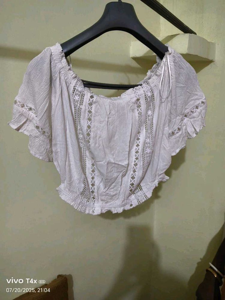 White Lace Trim Off-Shoulder Top