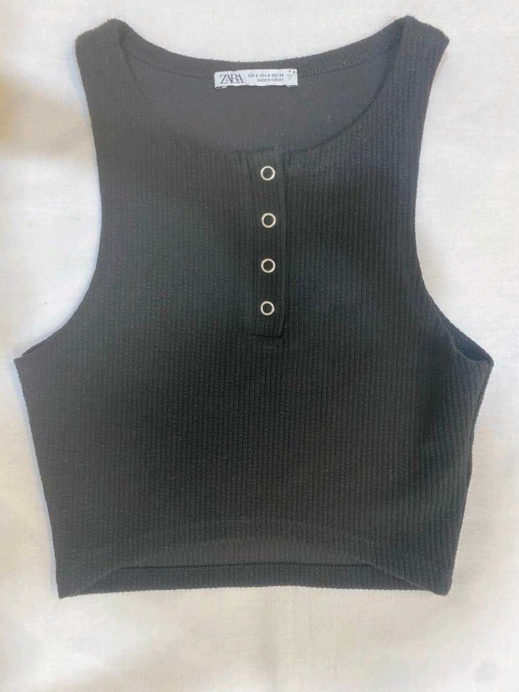 Zara Black Button Tank Top