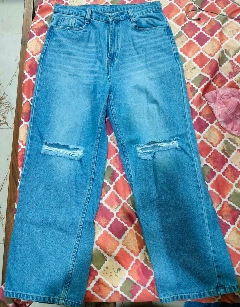 Ripped Knee Wide Leg Jeans
