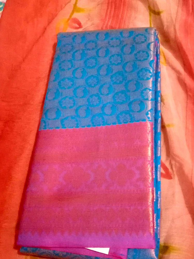 Blue &amp; Pink Silk Saree