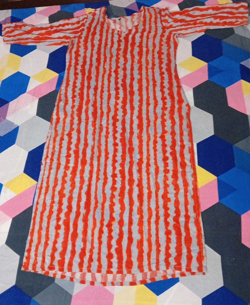 Orange Striped Casual Kurti