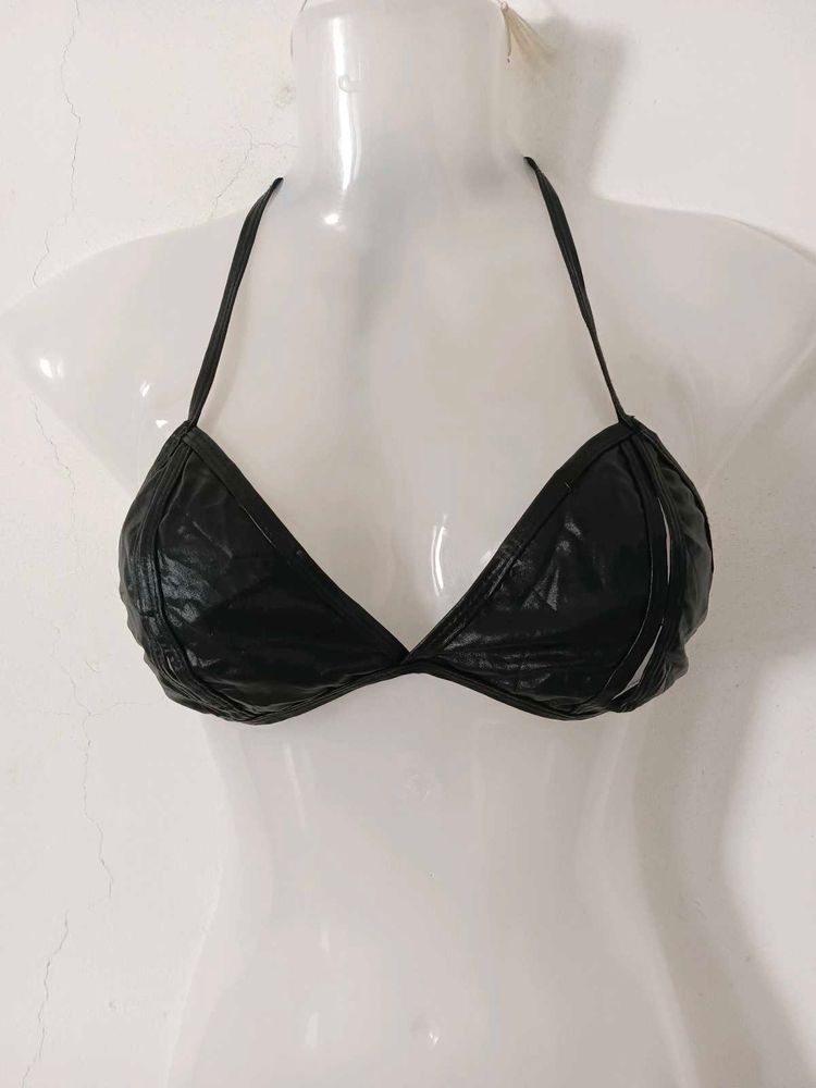 Black Faux Leather Halter Top