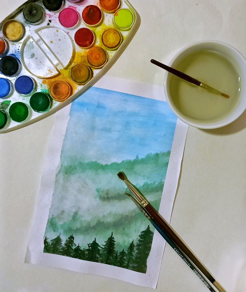 Misty Mountains Watercolor Painting * 100 Rs For A5 Size *