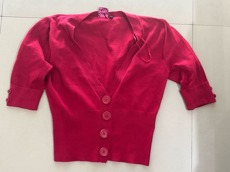 red Button-Down Cardigan