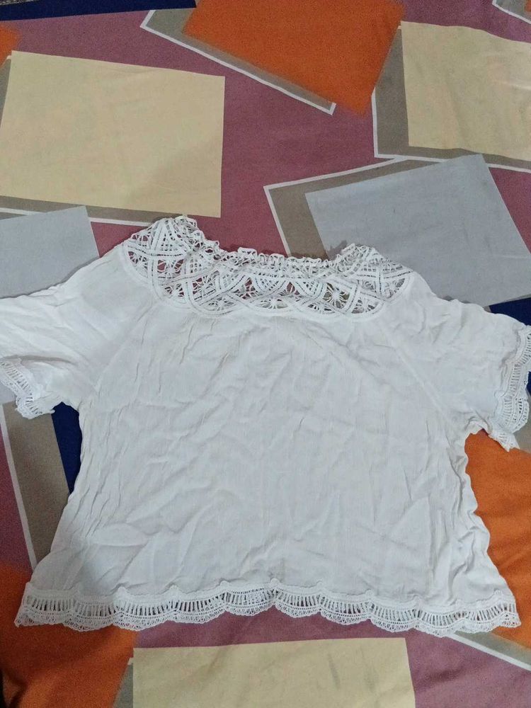 White Lace Trimmed Top