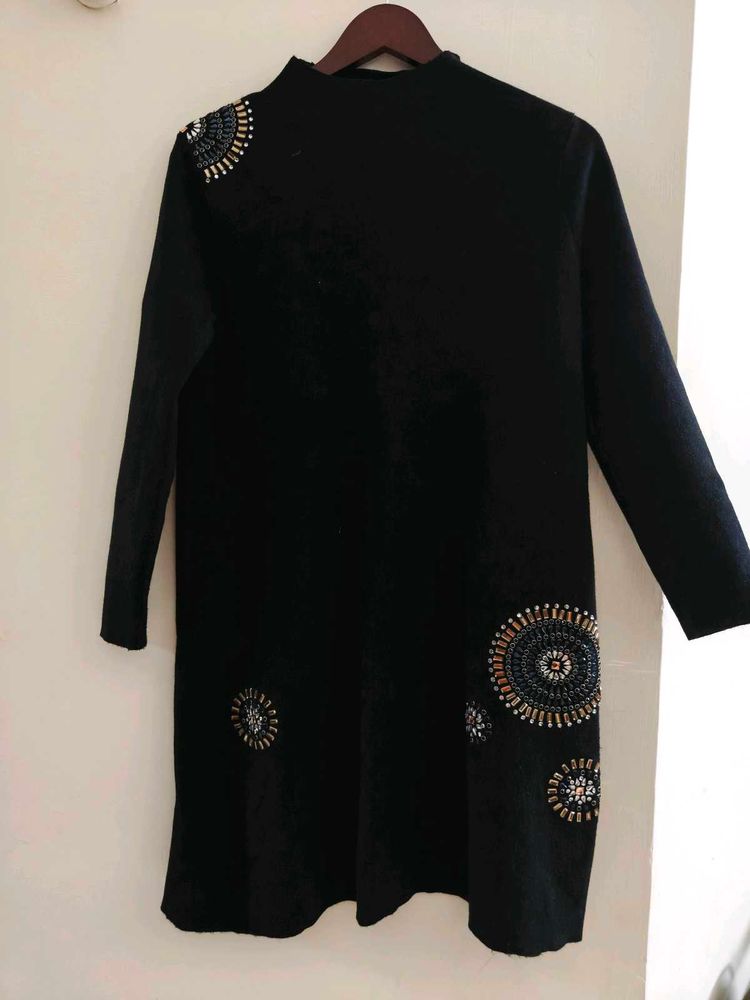 Winter Black Embellished Dress
