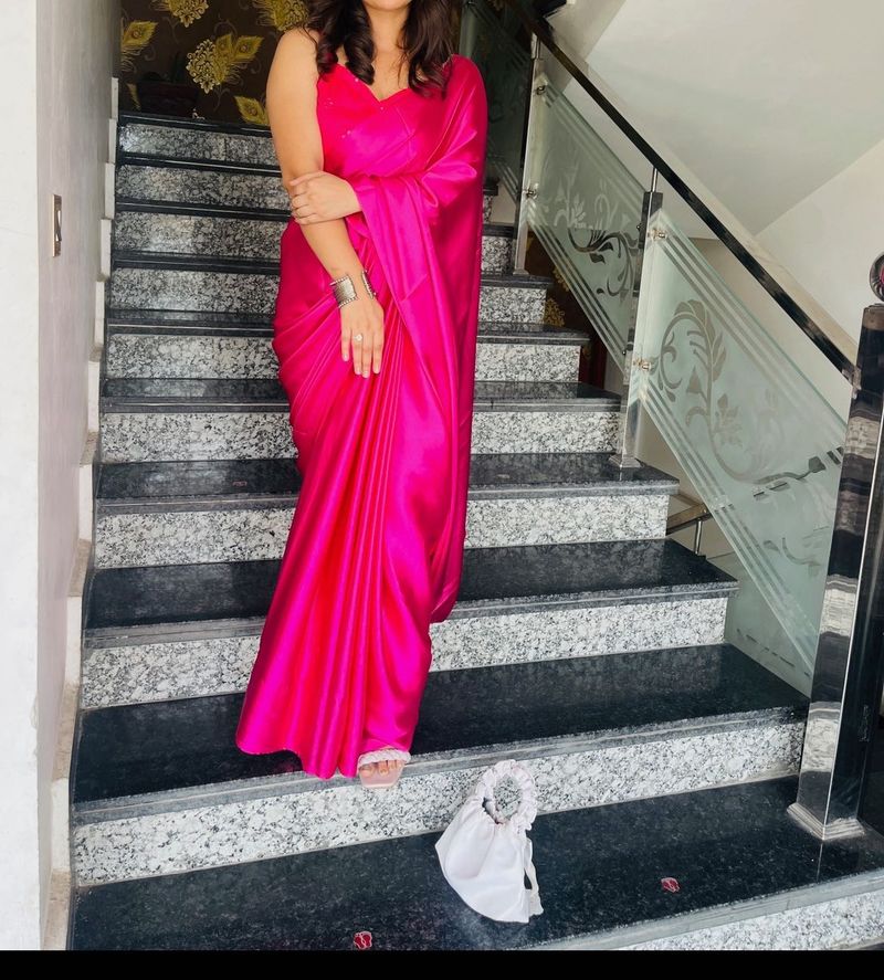 Hot Pink Satin Saree