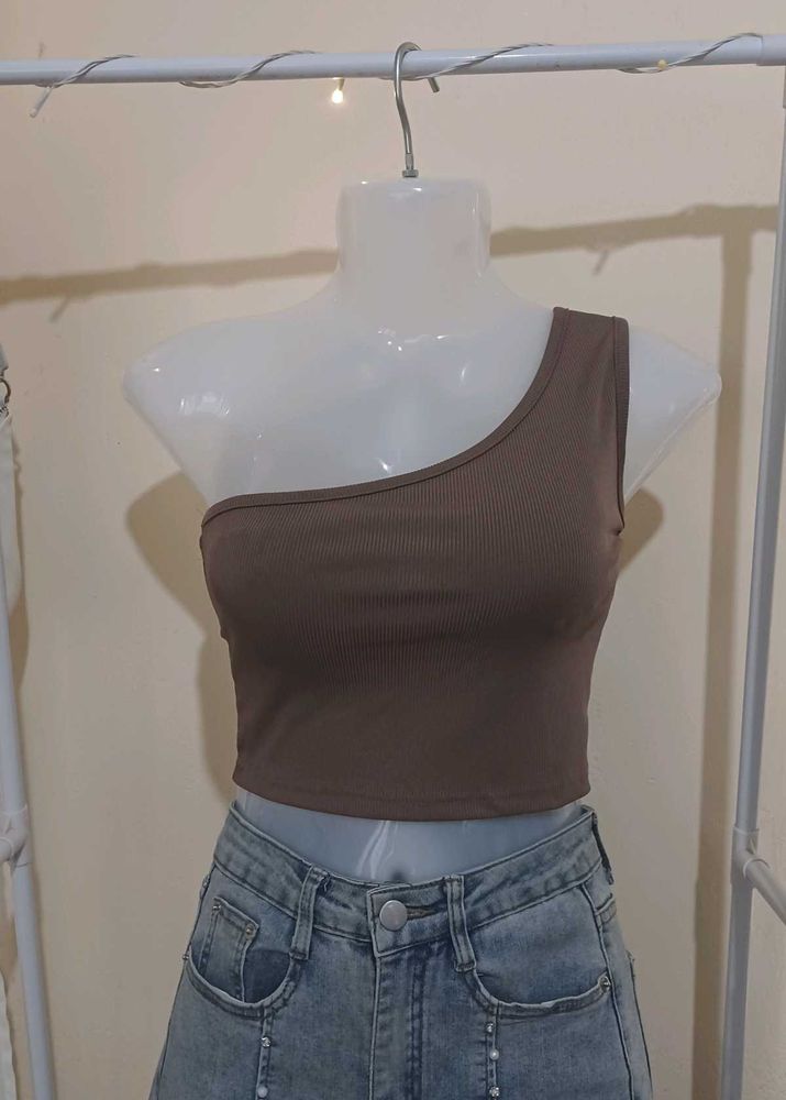 Urbanic Brown One Shoulder Crop Top