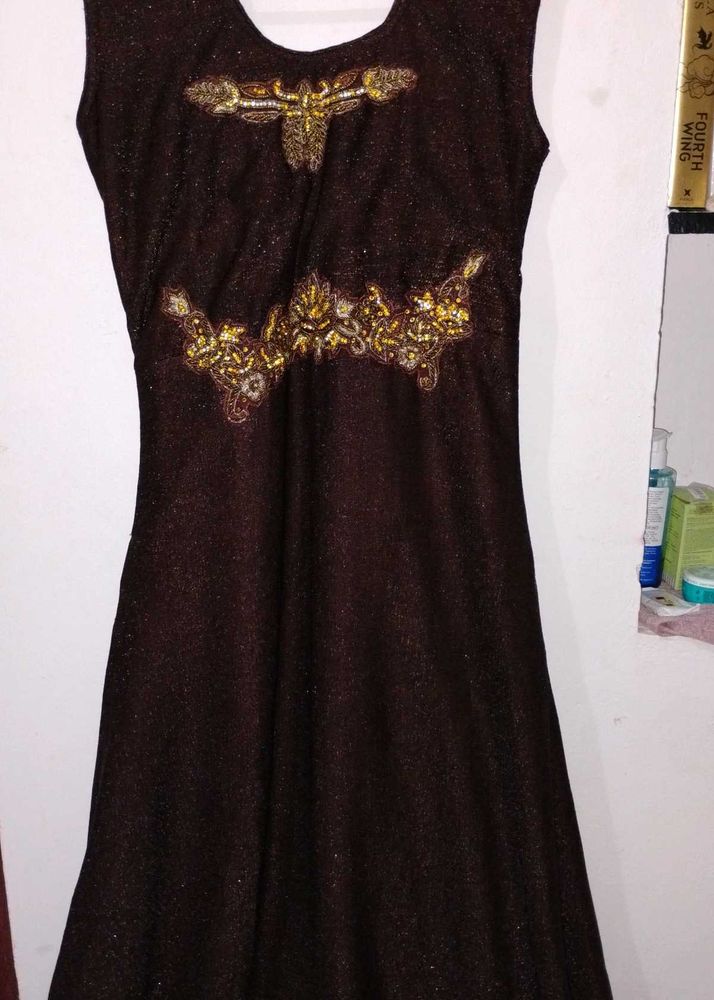 Elegant Brown Embellished Dress