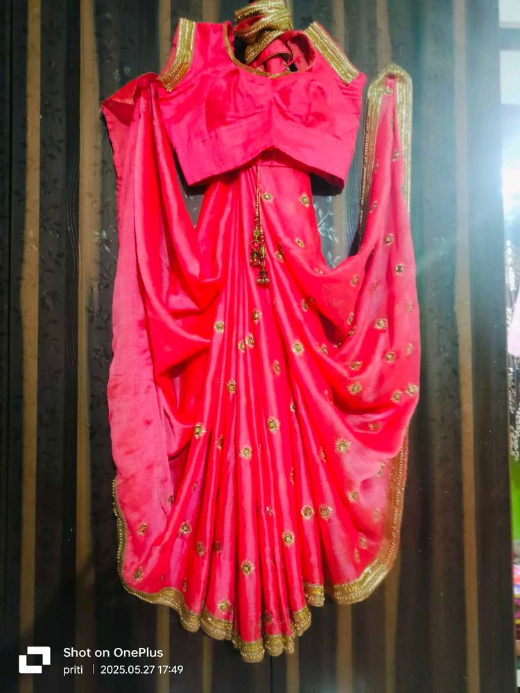 Pink saree with golden work