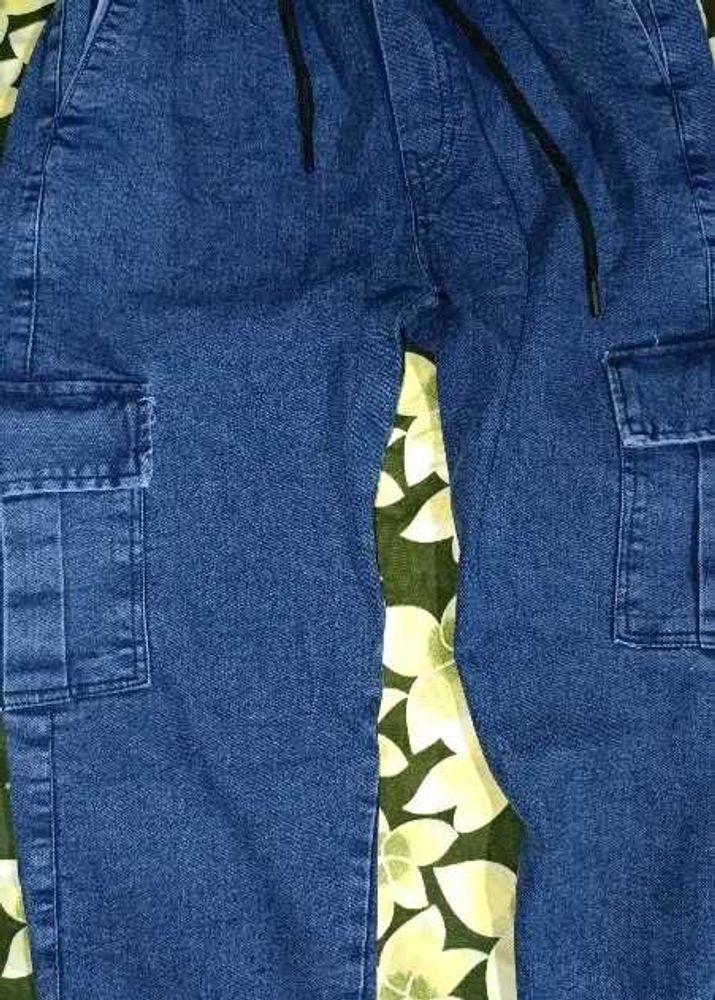 Stylish Blue Cargo Jeans minor damage