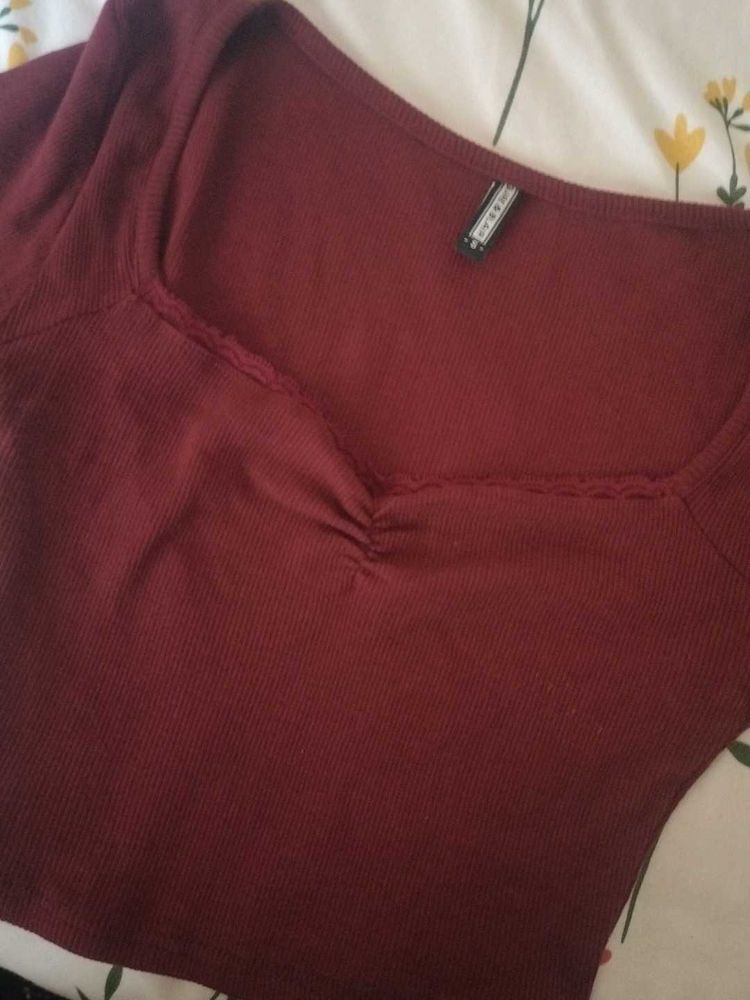 Burgundy Ribbed Knit Top