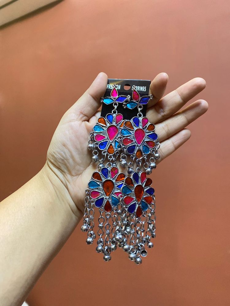 Afgani Long Drop Oxidised Earring