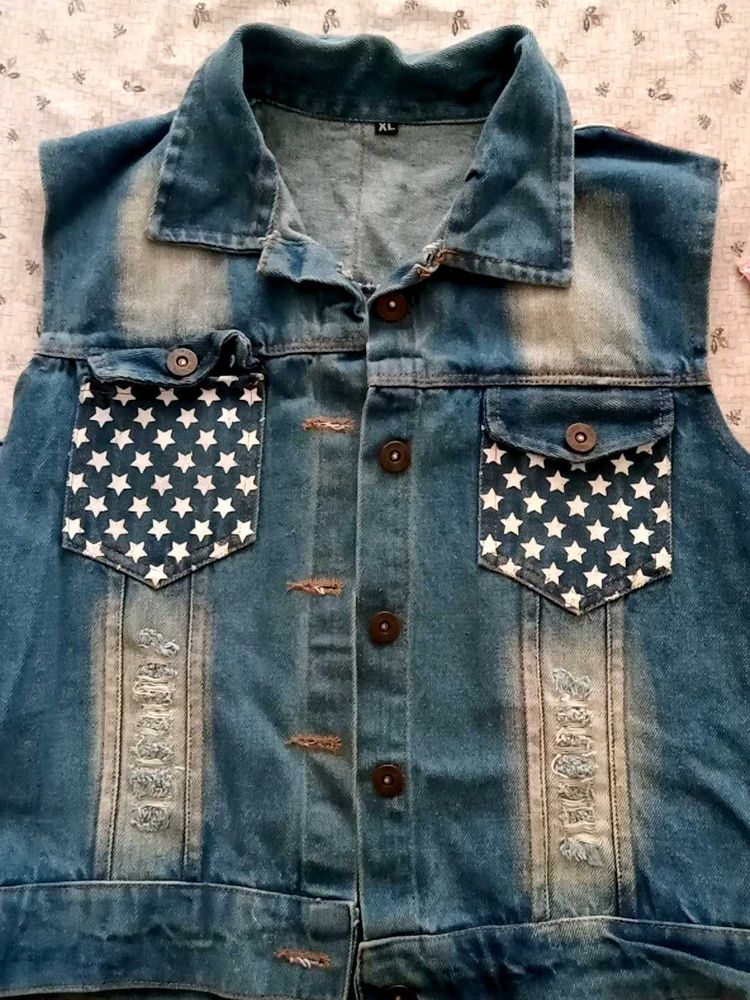 Denim Vest with Star Pockets