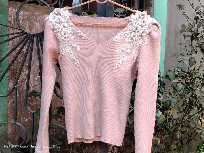 Pink Embellished Long Sleeve Top