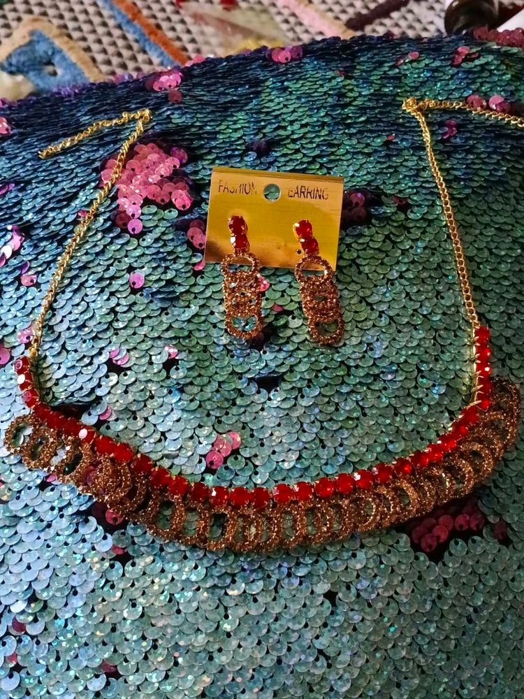 2 Sets Of Red &amp; Gold Beaded Necklace