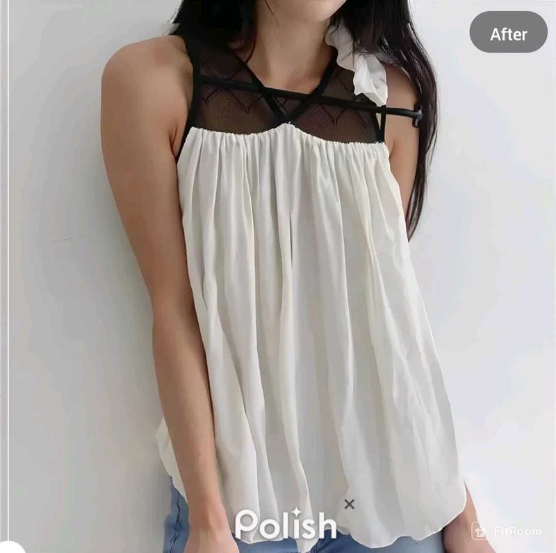 New With Tag White Frill Korean Pullover Top