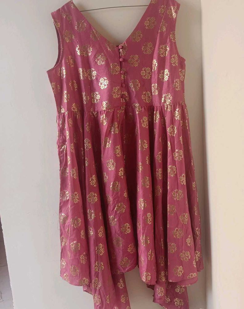Pink &amp; Gold Print Kurta Dress