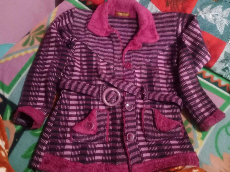 Girls' Checkered Coat with Belt