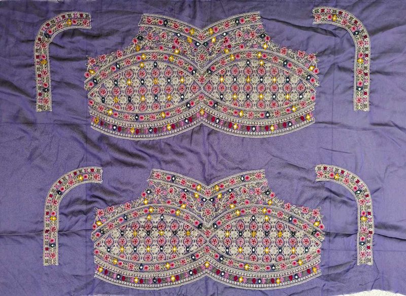 🪡 “Embroidered mirror work blouse and dress mater