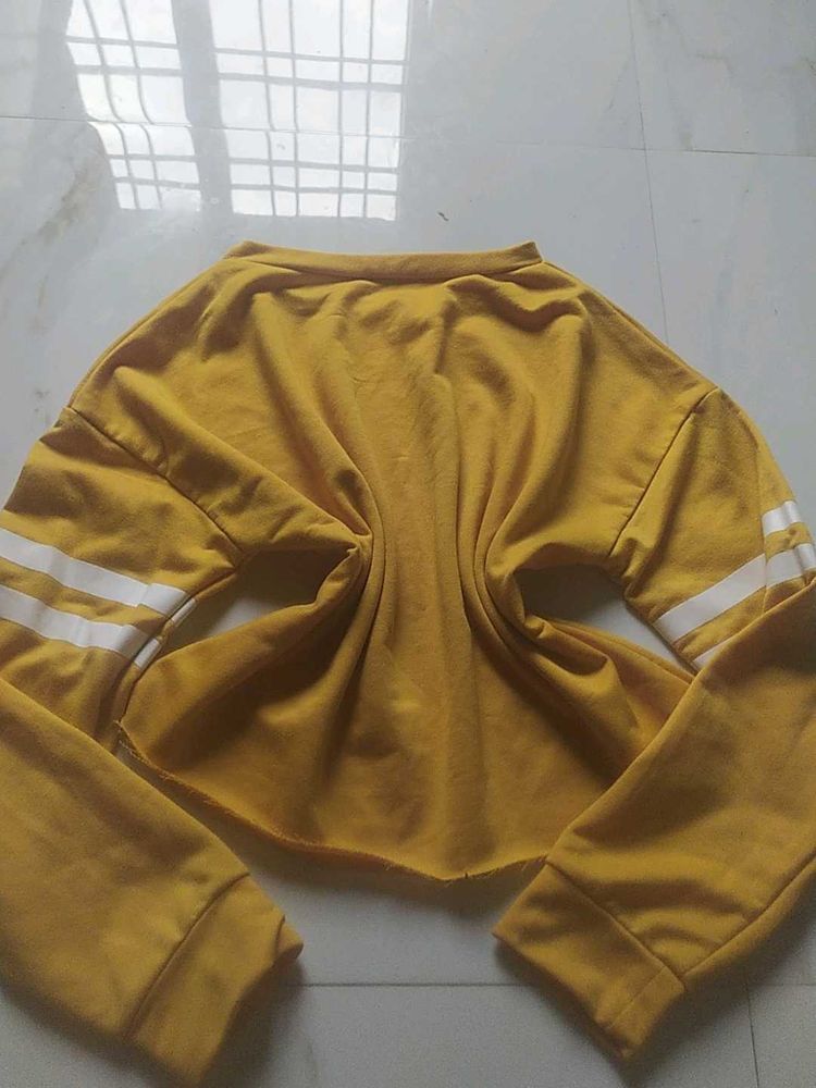 Yellow Striped Cropped Sweatshirt