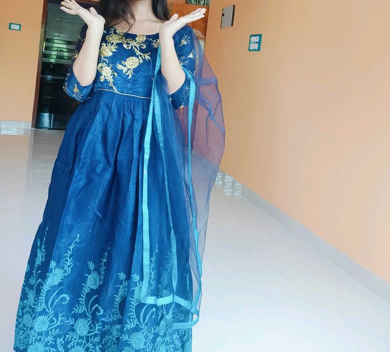 Elegant Blue Embroidered Anarkali