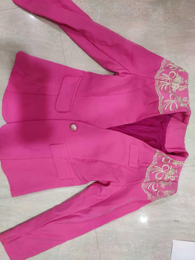 Pink Embroidered Blazer