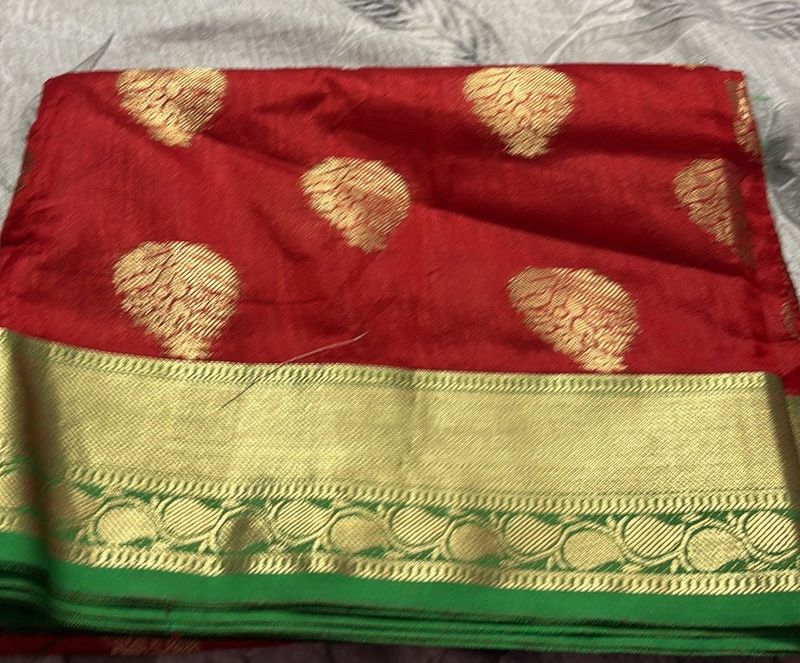 Cotton Silk Zari Weaving Saree All Over Leaf Desig