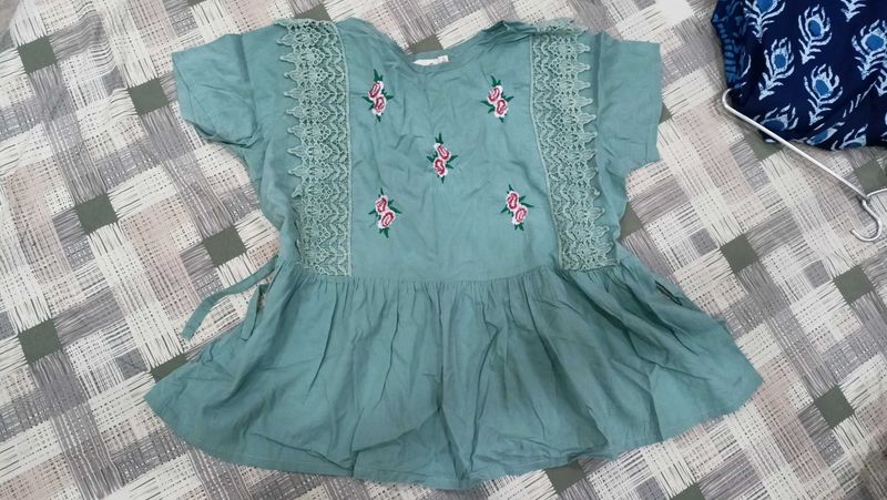 Embroidered Green Tunic Top