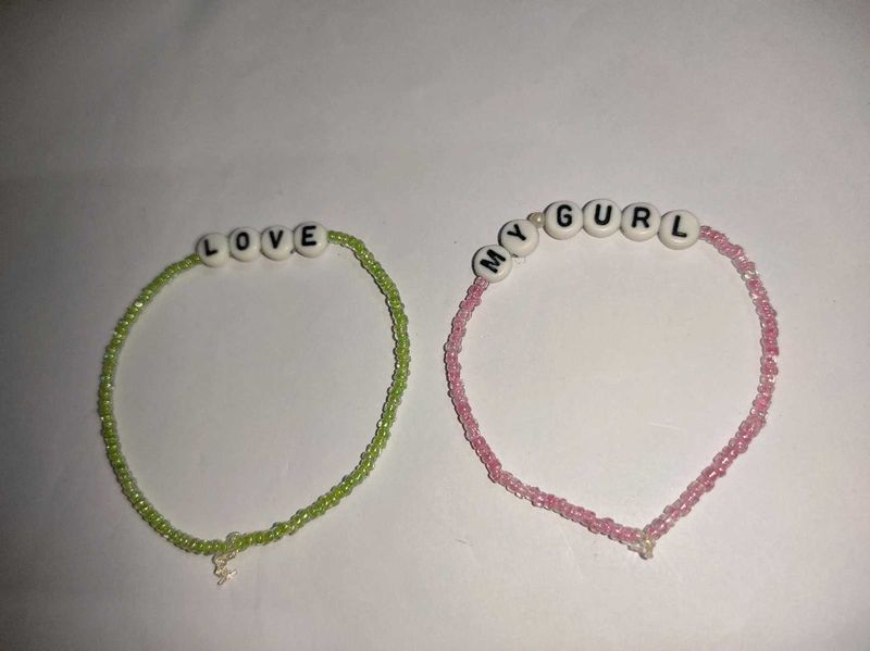Custom Beaded Word Bracelets - Set of 2