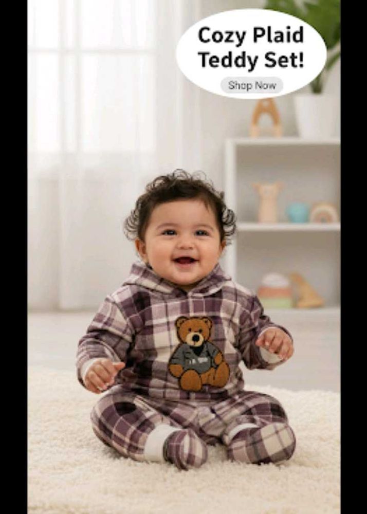 Cozy Plaid Teddy Set for Baby