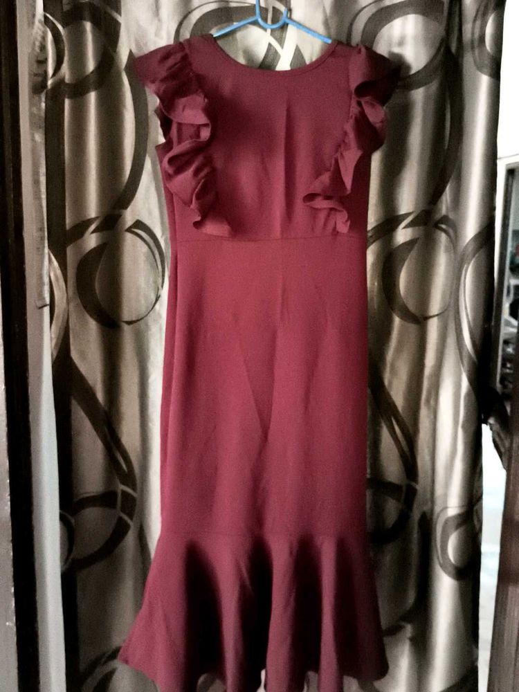 Elegant Maroon Ruffle Dress