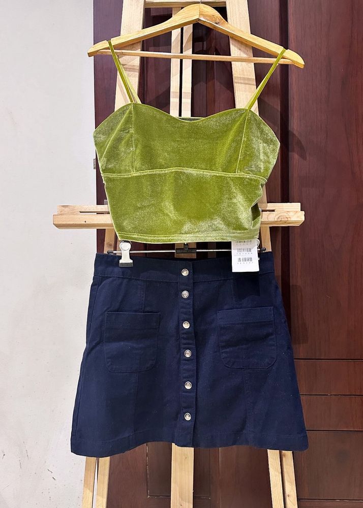 New Urbanic Green Top With Denim Skirt