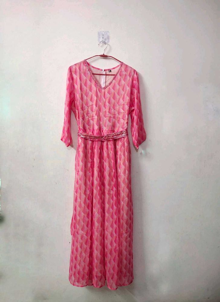 Pink Diamond Print Indo-western Jumpsuit