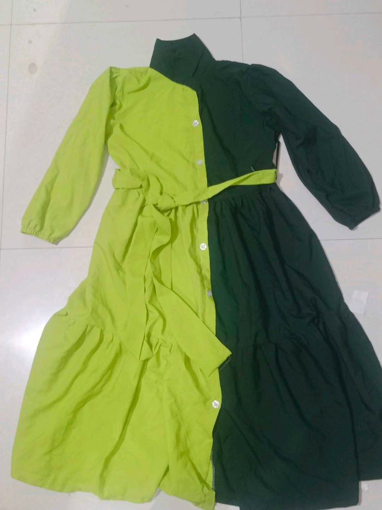 Two-Tone Midi Shirt Dress