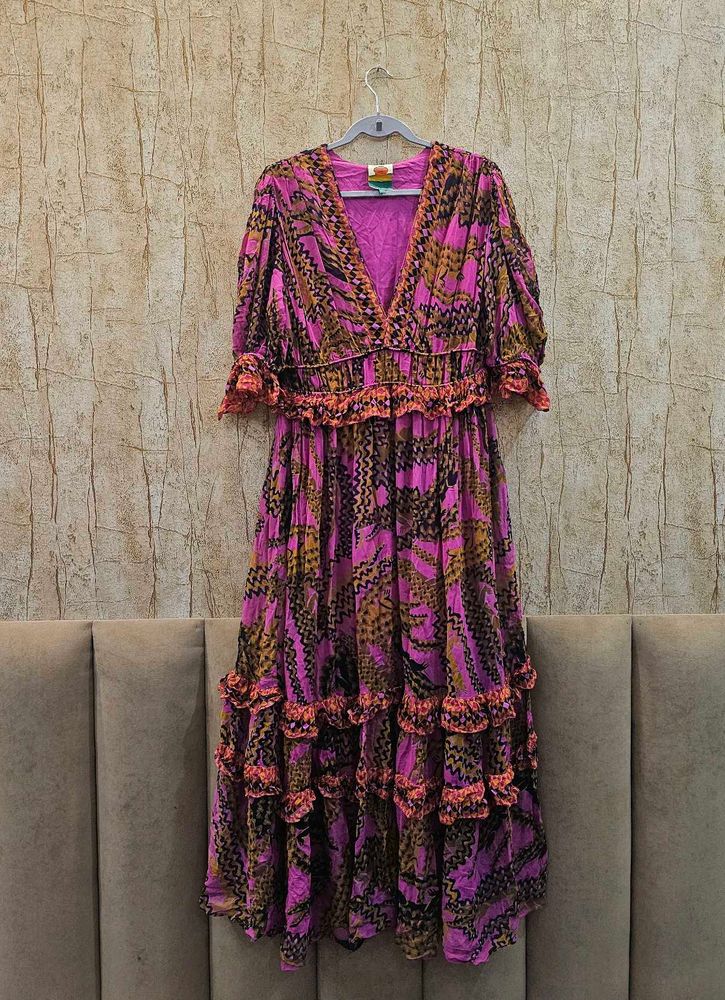 Boho Ruffle Maxi Dress | Size L | ₹1000