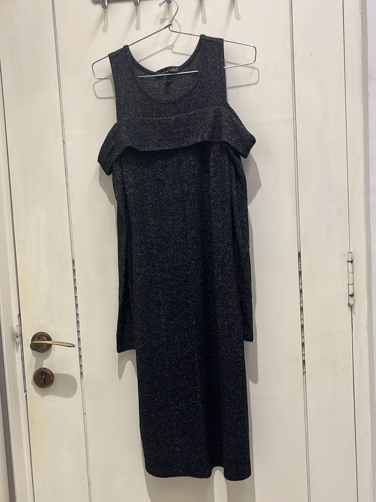 Gray Cold Shoulder Dress Full Sleeves