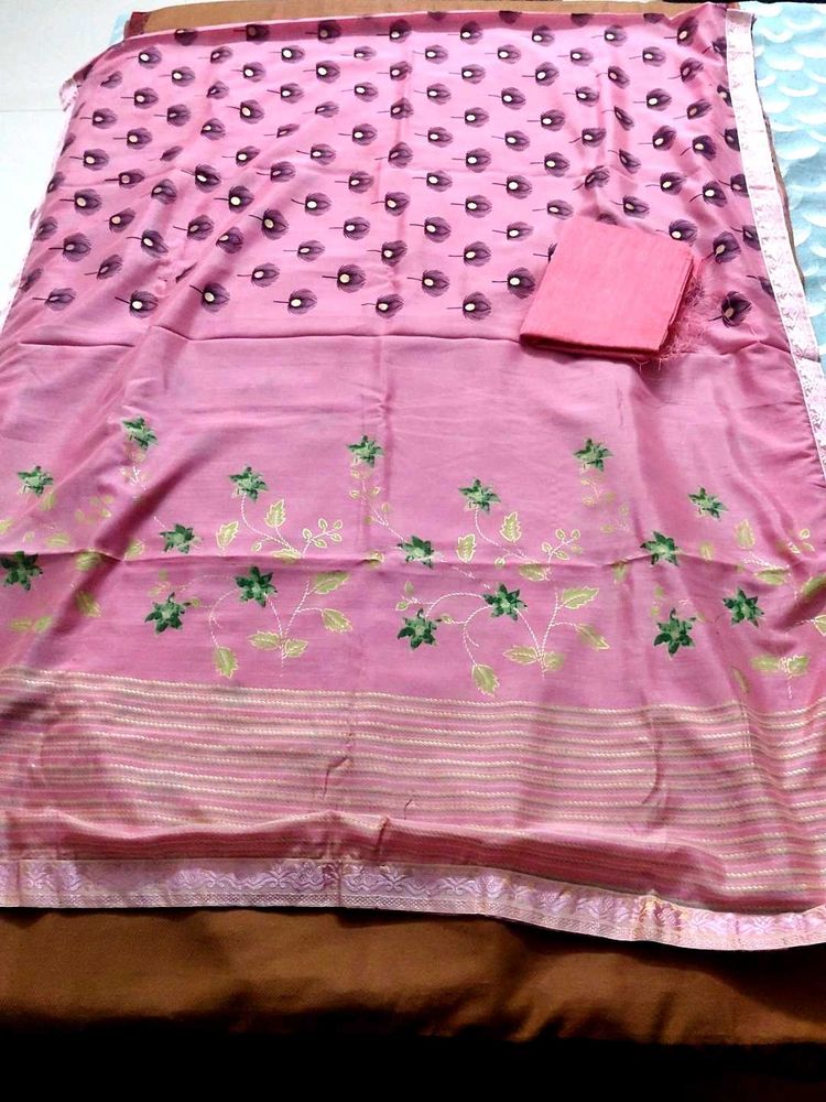 Pink Floral Saree With Blause Peace