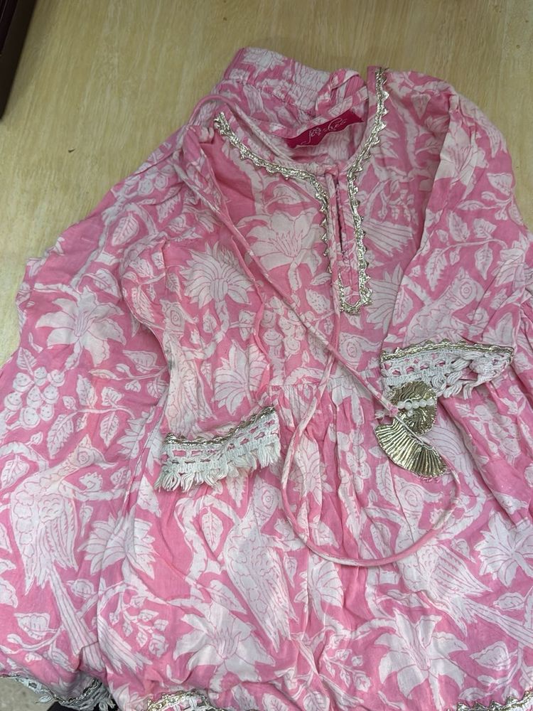 Pink Floral Print Kurta set