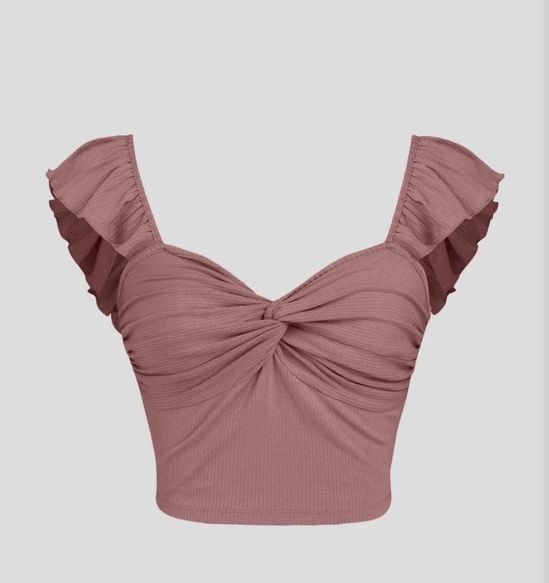 Cropped Vest Ruffle Top In Beige