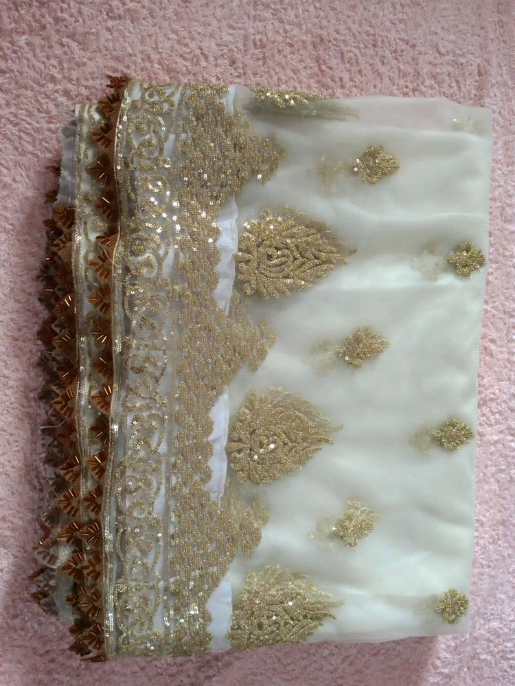 Off White 🤍 Net Saree With Satin Lining