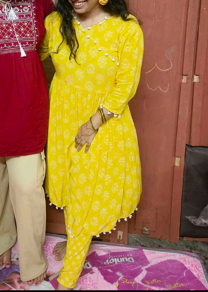 Combo Yellow Printed Kurta Set And Dress