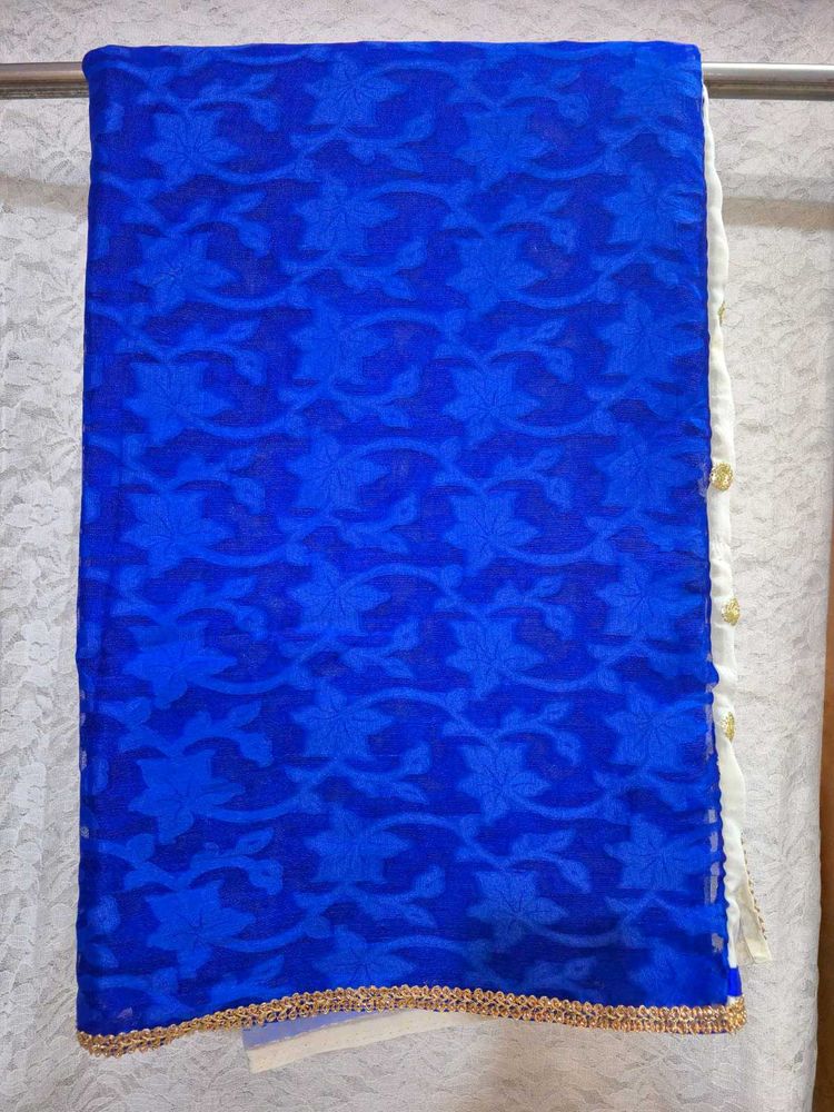 Royal Blue and white saree