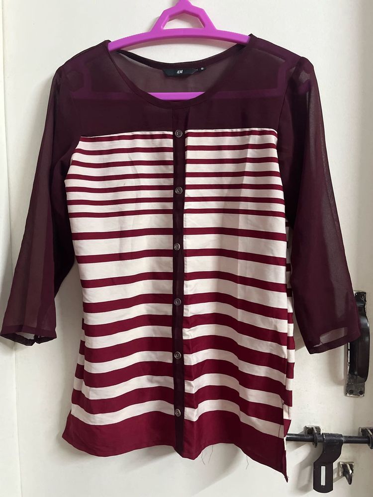 🧡Pretty Maroon Stripped Top