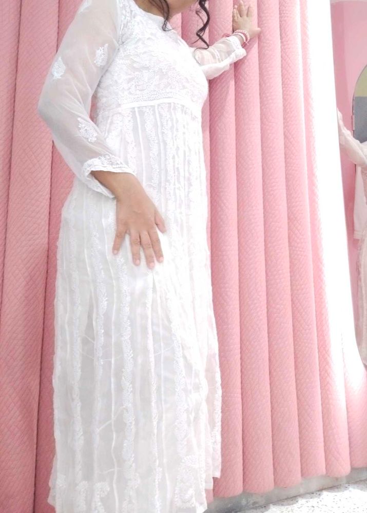 Pure White Chikankari Anarkali Kurta