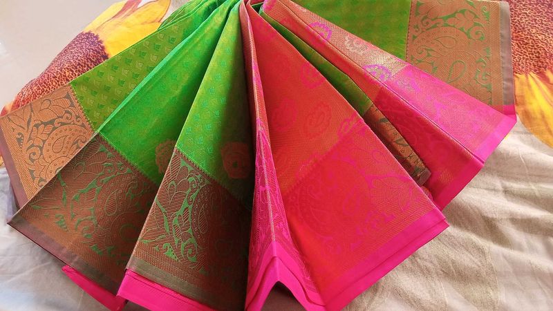 Elegant Green &amp; Pink Saree