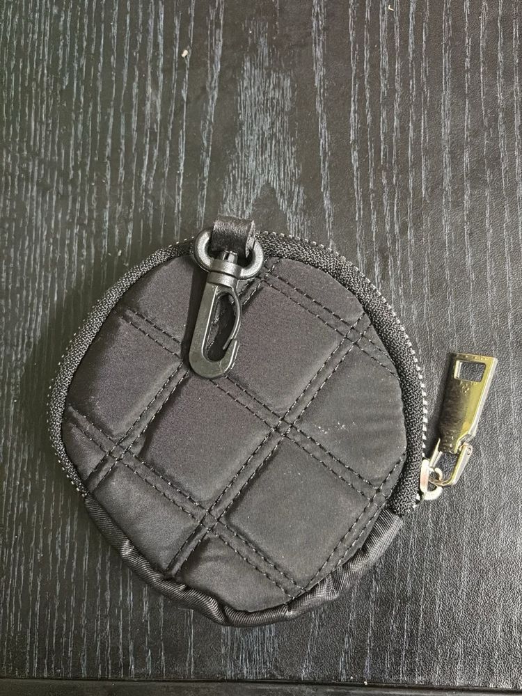 Mini Black Round Pouch with Hook – Travel/Coins/Ea