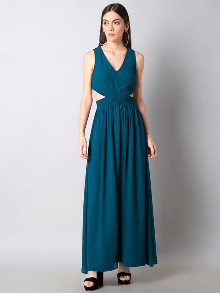 Pantaloon Elegant Teal Cutout Maxi Dress