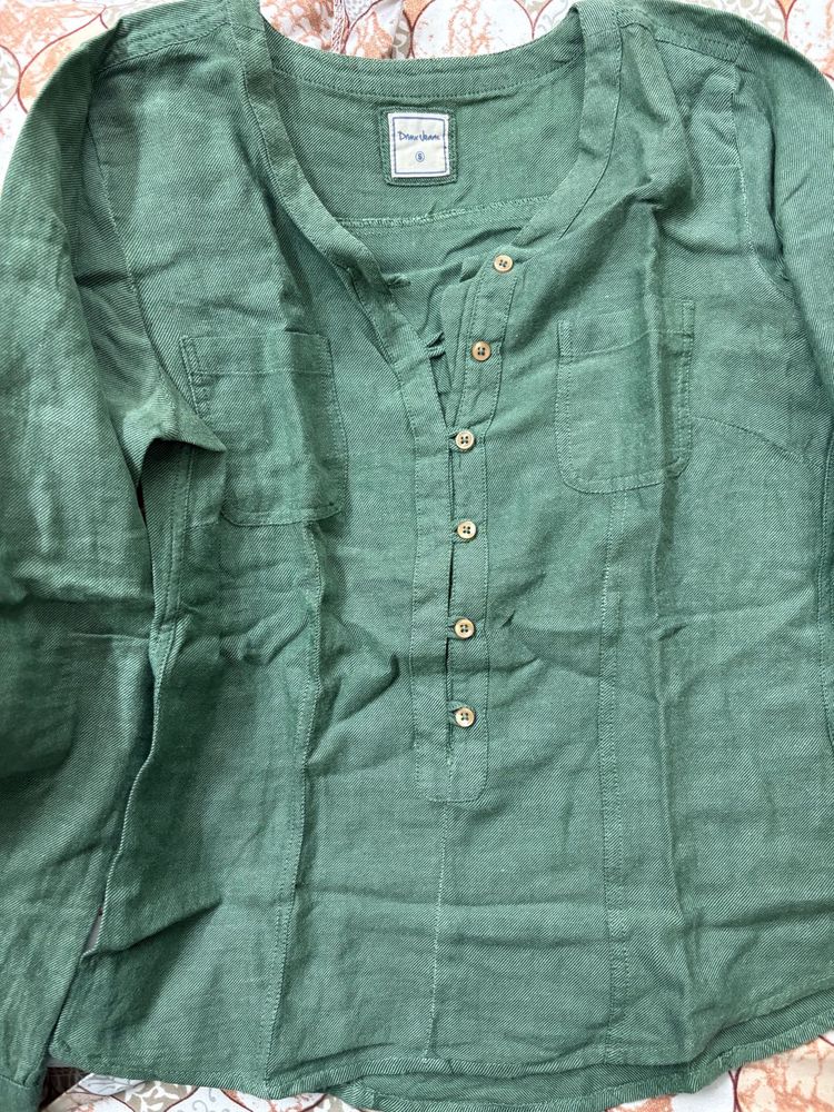 Olive Green Shirt-Style Top