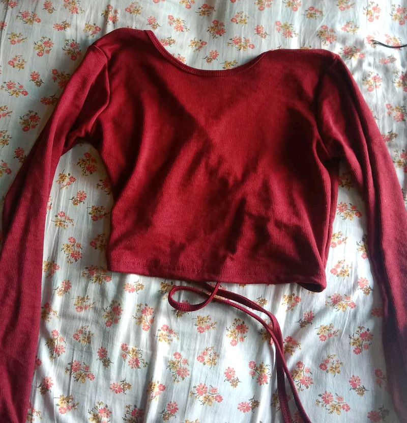 Red Long Sleeve Crop Top